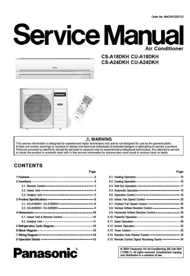 CS-A18DKH, CS-A24DKH, CU-A18DKH, CU-A24DKH